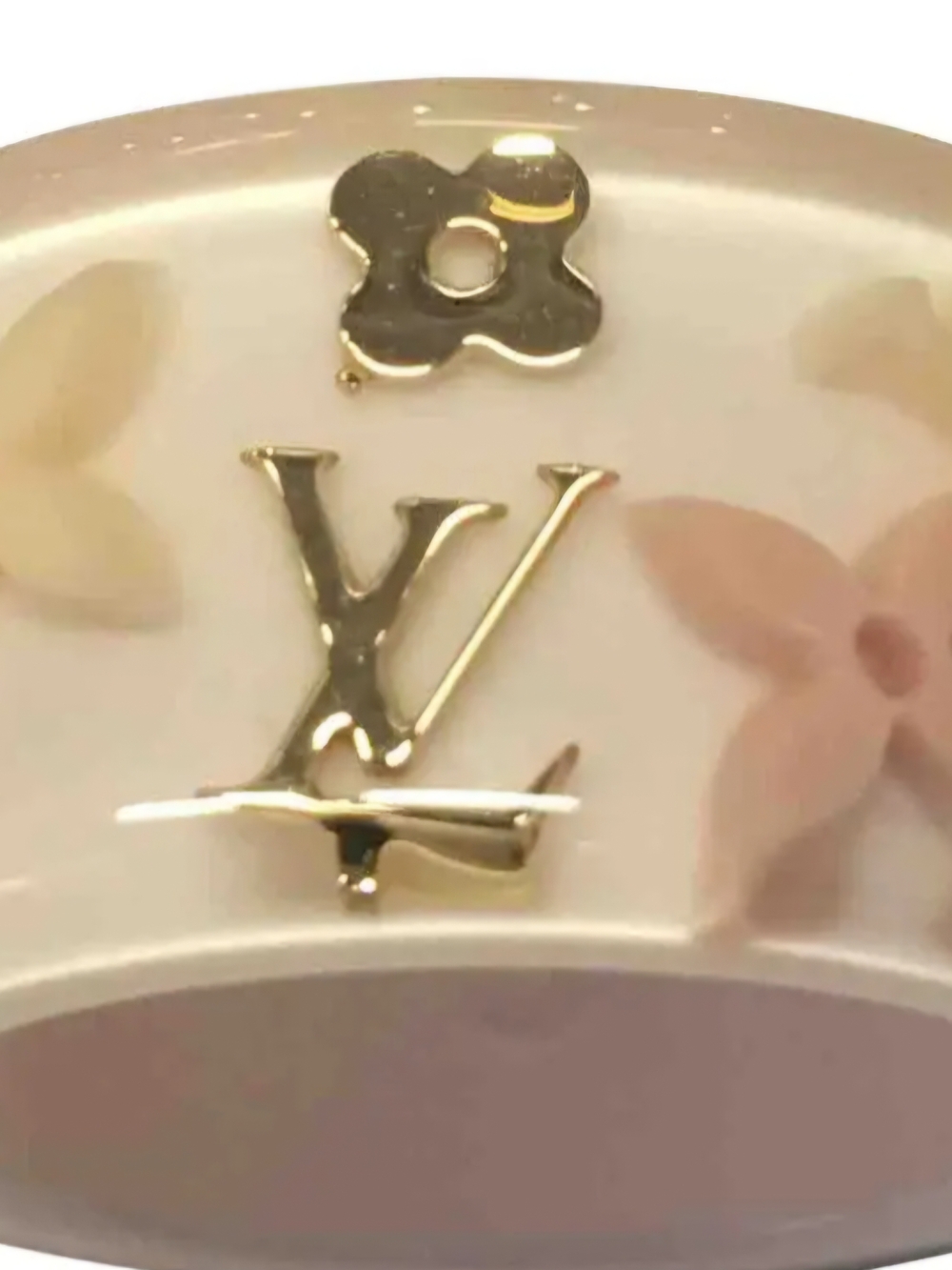 Louis Vuitton Cream Marbled Resin Monogram Band Ring with Gold Accents. Have COA - Picture 2 of 4